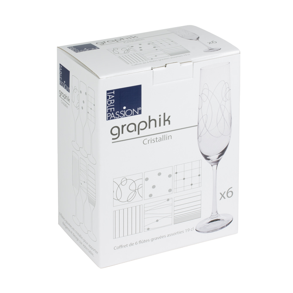 Coffret 6 flûtes à champagne graphik 19 cl Cristallin 5 cm table passion