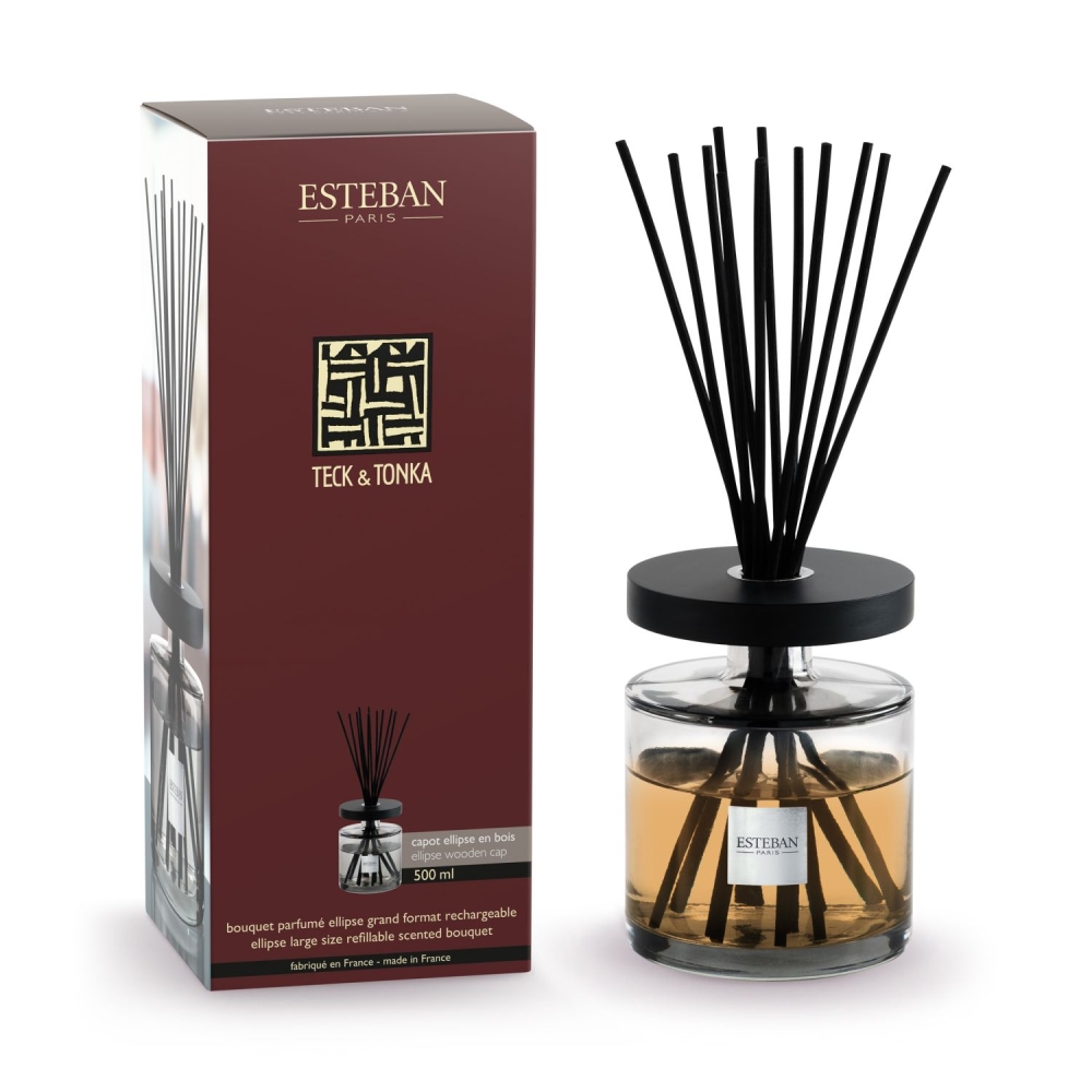 Bouquet parfumé Ellipse Teck & Tonka 500 ml verre 10 cm esteban