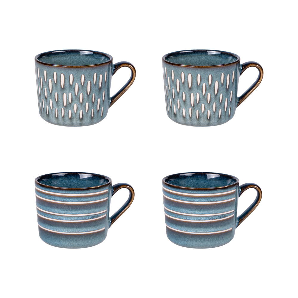 Non Communiqué Bleu Coffret De 4 Tasses Helsinki 18 Cl - Table Passion - Grès - Image 4