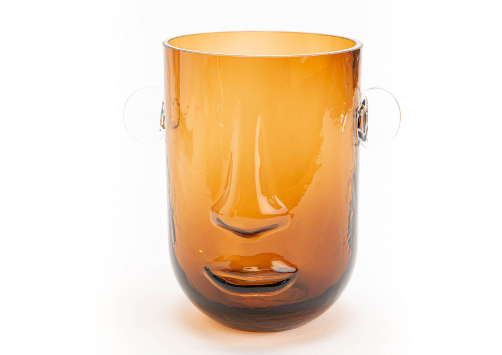 Vase visage marron verre 18.50x14.00 cm