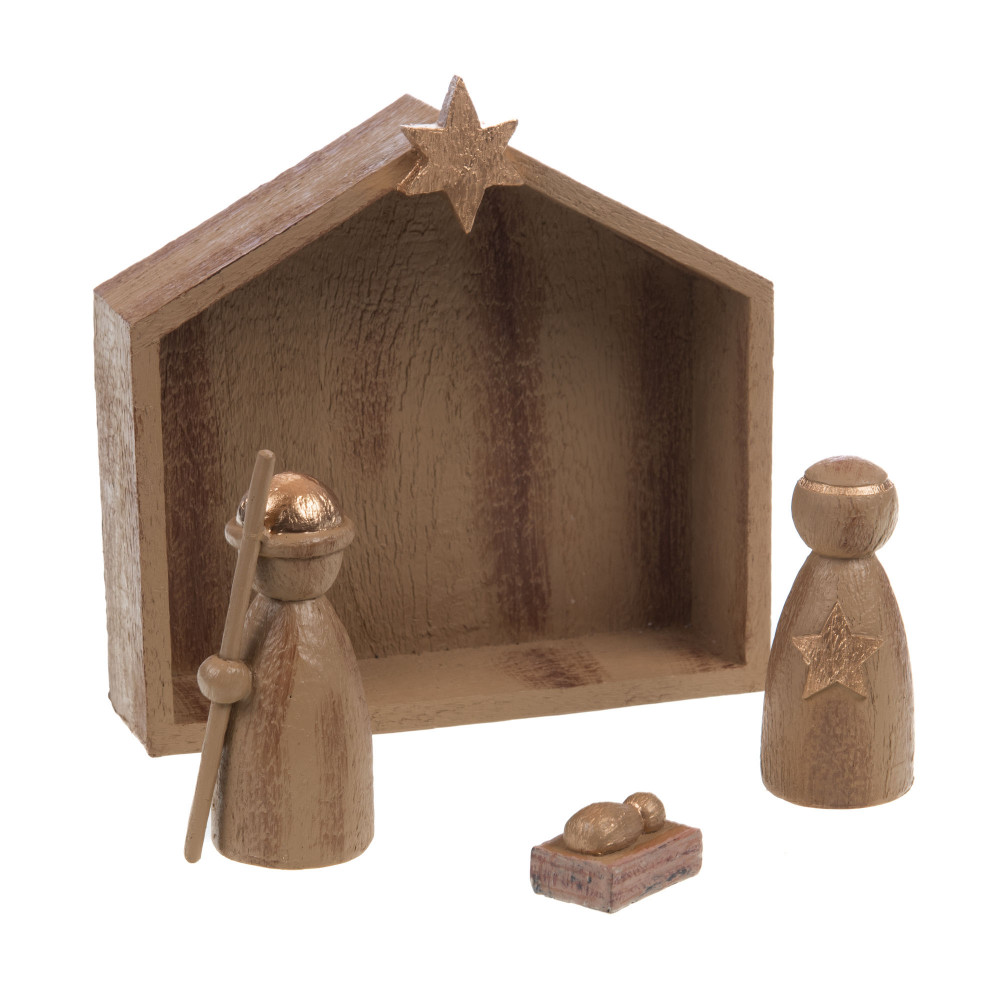 Amadeus Marron Crèche Avec 3 Santons - Résine - Image 2