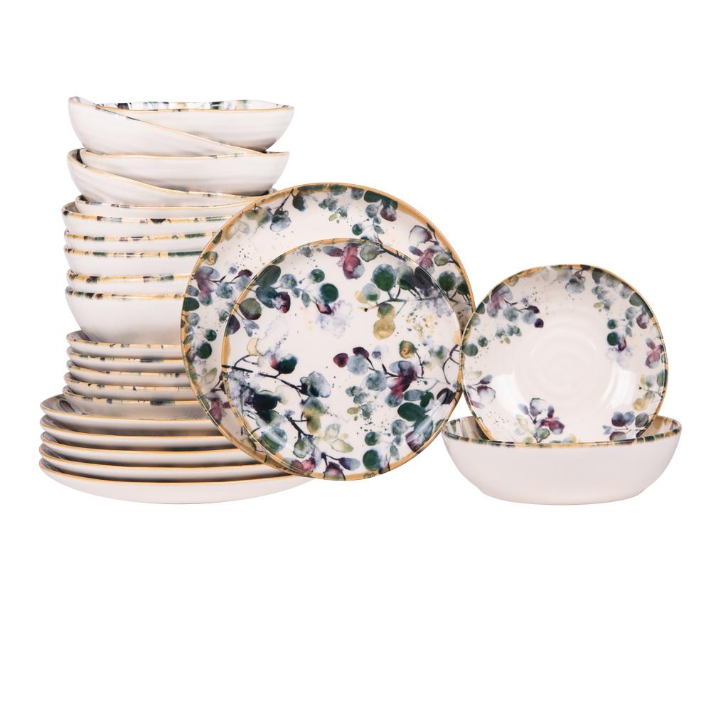 Service d'assiettes Garden 24 pièces faïence 27.5x27.5 cm